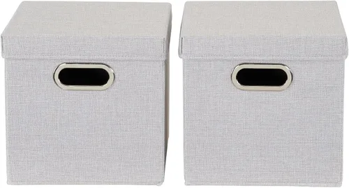 Vista 4 de Household Essentials 804-1 Juego de cubos de almacenamiento para café con tapas y asas, paquete de 2, lino plateado