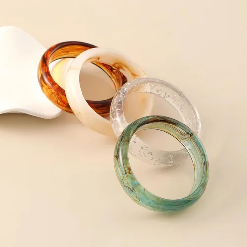 Vista 3 de Viva Joya Pulsera redonda de resina acrílica para mujeres y adolescentes, pulsera de plástico gruesa ancha o delgada, diseño geométrico de mármol