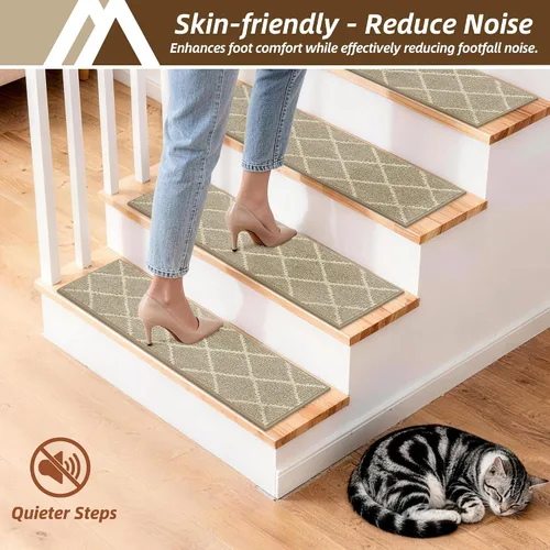Vista 5 de COSY HOMEER Peldaños de escalera para peldaños de madera de 9 x 28 pulgadas, alfombras antideslizantes, pelar y pegar para interiores para niños
