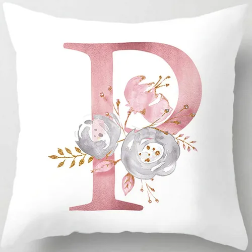 Vista 13 de Fundas de almohada rosa, lindas fundas de almohada decorativas con alfabeto, fundas de cojín cuadradas, protectores de almohada con letras
