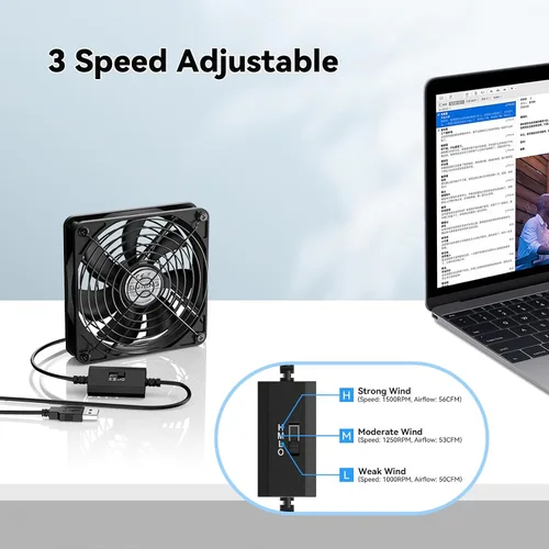 Vista 4 de ELUTENG - Ventilador de computadora USB de 4.724 in, ventilador de refrigeración de PC de 5 V con 3 velocidades ajustables DC to USB Adapter