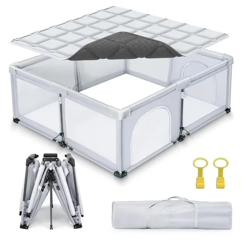 Vista 11 de Corralito plegable para bebé de 50 x 50 con alfombra, corral Gris oscuro