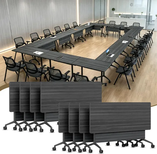 Vista 22 de Paquete de 4 mesas de conferencias plegables, mesa de entrenamiento modular Gris hierro profundo