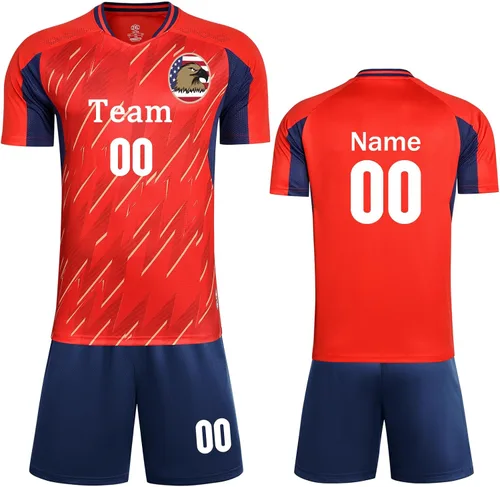 Vista 7 de Camisetas de fútbol personalizadas para niños, hombres y mujeres, camiseta y pantalones cortos de fútbol personalizados, uniformes de fútbol