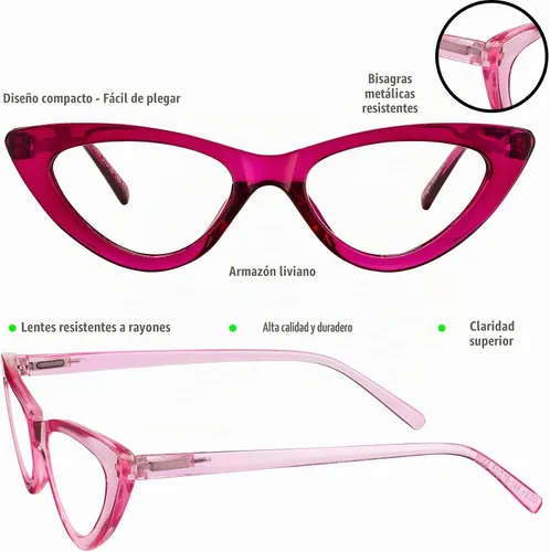 Vista 4 de Yogo Vision Reading Glasses Readers for Women Cateye Eyeglasses and Light Spring Hinge Frame
