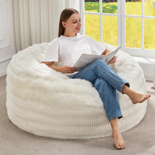 Vista 9 de Hobestluk Sillas Puf para Adultos, Silla Puf con Relleno, Sillas Puf Grandes con Funda Esponjosa en Relieve, Sillas Puf Gigantes para Adultos