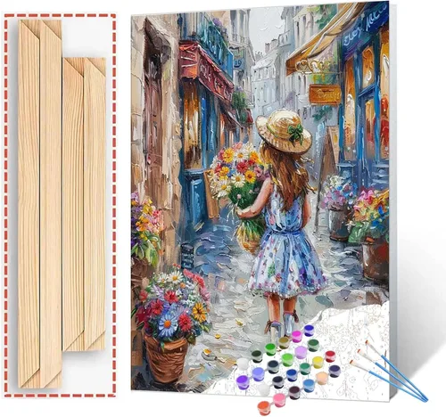Vista 11 de Kits de pintura romántica por números para parejas con pinceles y pigmento acrílico sobre lienzo para adultos, niños y niñas bajo un paraguas