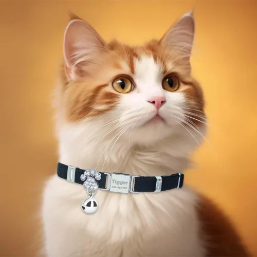 Vista 7 de Collares elásticos de seguridad personalizados para gatos con campana, collares elásticos personalizados con láser para niñas, niños, gatos