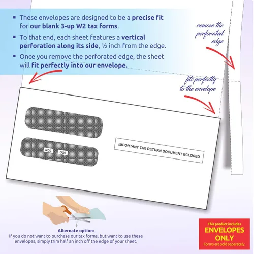 Vista 2 de NextDayLabels - Sobres, diseñados para adaptarse a formularios de impuestos de empleados W-2 3-Up, formato horizontal (paquete de 100 sobres)