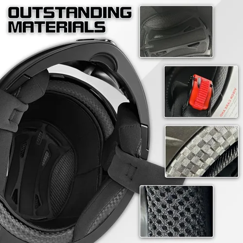 Vista 5 de Casco para motocicleta integral, negro mate, con certificación DOT, diseño abatible