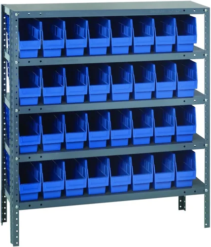 Vista 134 de Quantum QSBU-245BK Heavy Duty Shelving Unit with (7) Shelves and (24) QUS245 Black Bins for Garage Warehouse Storage Distribution 400 lb Load