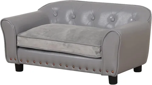 Vista 4 de Sofá para perros, cama para cachorros, sofá para gatos, sofá para mascotas, silla para perros, cama pequeña para mascotas, con clavos de cobre y Gris