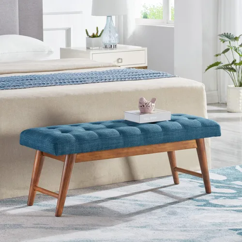 Vista 10 de Amazon Basics - Banco moderno tapizado con botones capitoné Haraden, azul, 16 x 44 x 17 pulgadas