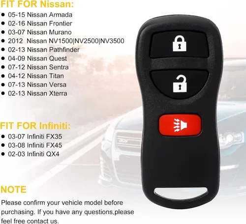 Vista 7 de Control remoto de entrada sin llave: llavero de coche compatible con Infiniti Nissan Armada Frontier Murano Pathfinder Quest Sentra Titan Versa