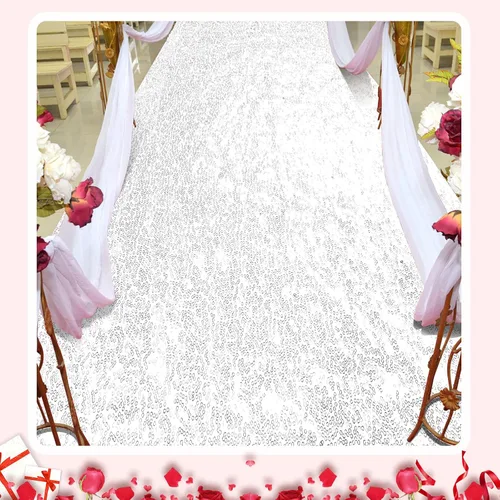 Vista 4 de Irenare Alfombra de pasillo para ceremonia de boda con purpurina de lentejuelas adecuada para decoración de fiestas de boda en interiores y Blanco