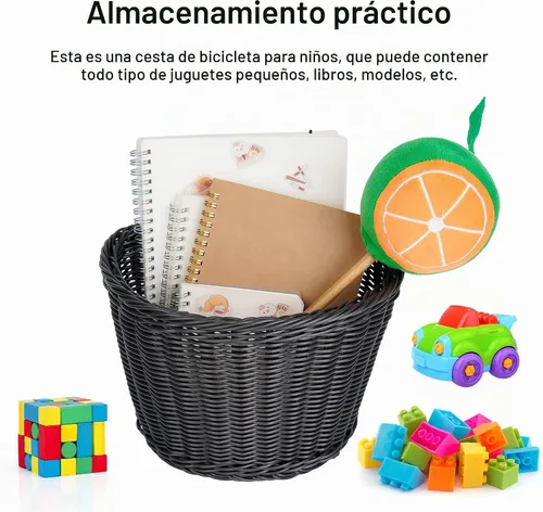 Vista 6 de Cestas de plástico tejidas para bicicletas, cesta delantera en forma de D para bicicleta Contenedor de almacenamiento para manillar con 2 correas
