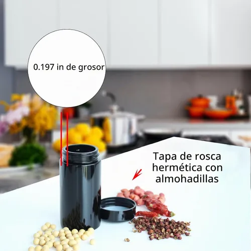 Vista 4 de Matoolser Tarro de almacenamiento hermético de vidrio negro 100ml con protección UV para café y especias