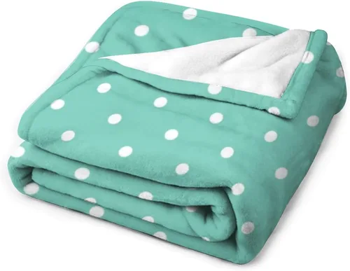 Vista 3 de Manta de felpa de lunares blanco aguamarina, suave y acogedora, manta de franela para todas las estaciones, para sofá, cama, 40 x 50 pulgadas