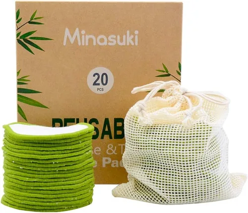 Vista 9 de Paquete de 24 almohadillas reutilizables de algodón – Almohadillas removedoras de maquillaje de carbón de bambú lavables, almohadillas faciales