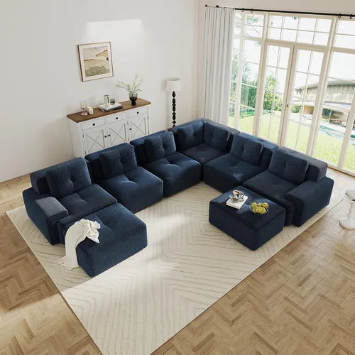 Vista 88 de Sofás modulares sin hueso de 152.8 pulgadas para sala de estar, sofá modular con diván en forma de L, cómodo asiento profundo tapizado de tela
