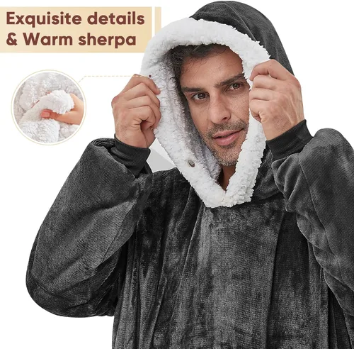 Vista 4 de yescool - Cobija con capucha, sudadera de franela de forro polar sherpa para adultos, mujeres y hombres, talla única