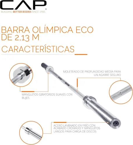 Vista 3 de CAP Barra olímpica - Barras de pesas de entrenamiento de fuerza de 5, 6 pies y 7 pies, múltiples opciones