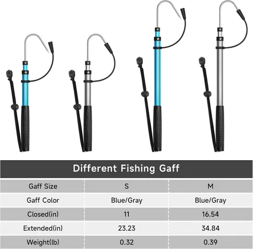 Vista 4 de SANLIKE Telescopic Fishing Gaff Aluminum Pole with Nonslip Rubber Handle Stainless Steel M8 Screw Hook Azul