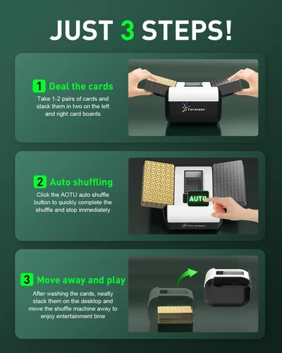 Vista 6 de Juego automático de barajador de tarjetas con tarjetas y bolsa, modos automático y manual, 1-2 cubiertas Blanco-z1