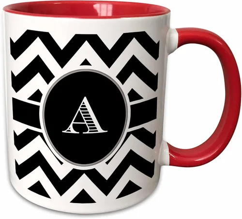 Vista 13 de 3dRose Taza azul de dos tonos con monograma de cheurón en blanco y negro con inicial A de 11 oz