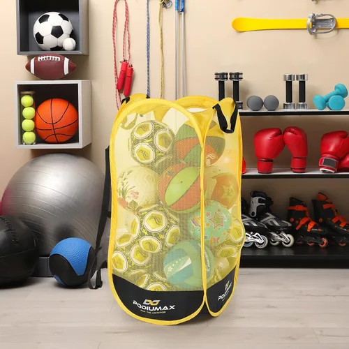 Vista 5 de PodiuMax Mochila y organizador de almacenamiento de pelotas de fútbol, correa de hombro ajustable, bolsa deportiva con pelotas de baloncesto