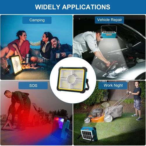 Vista 7 de Luz de trabajo recargable solar, 480 LED 12000 mAh con brillo continuo para lugar de trabajo, batería recargable LED, luz de piso LED, impermeable
