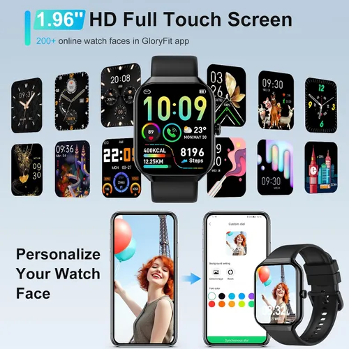 Vista 3 de Reloj inteligente para hombres y mujeres, responder/hacer llamadas, reloj de fitness HD de 1.96 pulgadas con monitor de frecuencia cardíaca, monitor