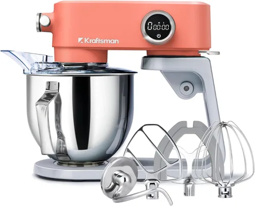 Vista 10 de Batidora de pie de metal con motor de corriente continua - Mezclador de masa de pizza resistente de 5.3 cuartos de galón con 4 accesorios de acero