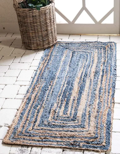 Vista 13 de Unique Loom Trenzado Chindi Collection - Alfombra casual moderna azul/azul oscuro (2' 0 x 3' 0)