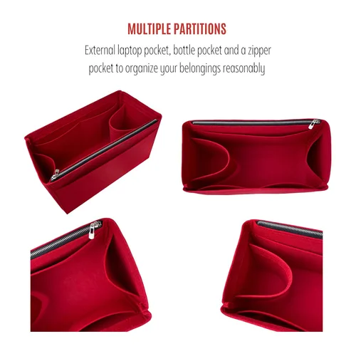 Vista 4 de Purse Organizer for Neverfull BB with zipper, Lv Neverfull BB Bag Organizer, Neverfull BB Insert Handmade Snug Sturdy Felt with Gold Zipper