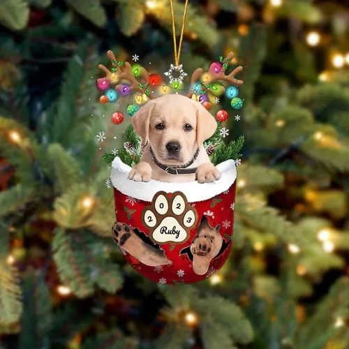 Vista 206 de Adornos personalizados de Pug cervatillo – Decoración personalizada para árbol de Navidad con patas de bolsillo de nieve