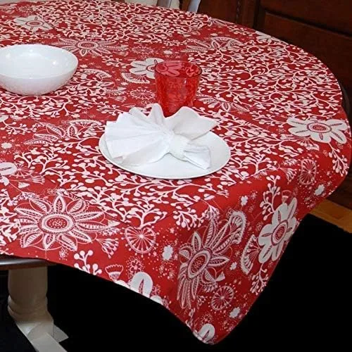 Vista 2 de Mantel cuadrado rojo con estampado floral y vid de 54 pulgadas