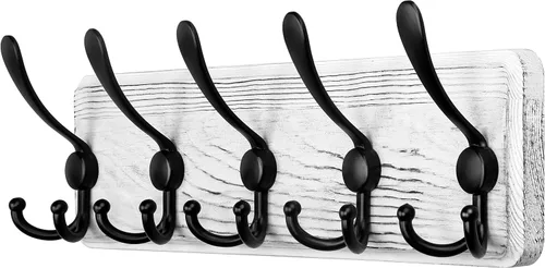 Vista 24 de SKOLOO Perchero de pared montado en la pared de estilo rústico: Perchero de pared de pino de madera auténtica de 40,6 cm de orificio a orificio