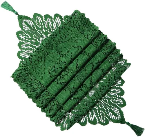 Vista 2 de Camino de mesa de tela de 13 x 60 pulgadas, bufanda de mesa verde con borlas para Navidad, vacaciones, decoración de boda