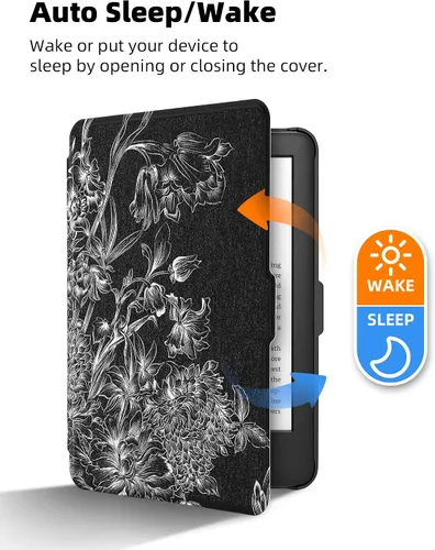 Vista 3 de Funda de piel ligera de cubierta blanca para Walnew Kindle de Amazon, cubierta fina protectora inteligente premium para Kindle Paperwhite con auto
