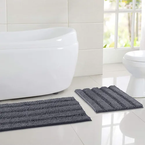 Vista 9 de NICETOWN Tapete negro para baño, antideslizante, suave, absorbente de agua, tapete de bajo perfil para entrada, tapete para vestíbulo, puerta