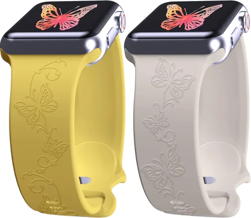 Vista 9 de 2 correas grabadas compatibles con Apple Watch Band 1.732 in 1.575 in 1.772 in, correa deportiva de silicona para mujeres y niñas, correa deportiva