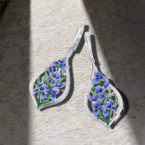 Vista 3 de Santuzza Aretes de plata de ley 925 con circonita cúbica esmaltada y libélula para mujer