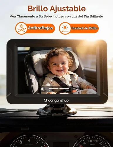 Vista 5 de S100C - Cámara de coche para bebé alimentada por USB, visión nocturna cristalina para asiento trasero para bebé, ajuste de brillo y monitor IPS