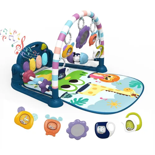 Vista 8 de dearlomum Gimnasio con tapete de juego para bebé, divertido tapete de piano para tiempo de barriga con 5 juguetes sensoriales para bebés y 2