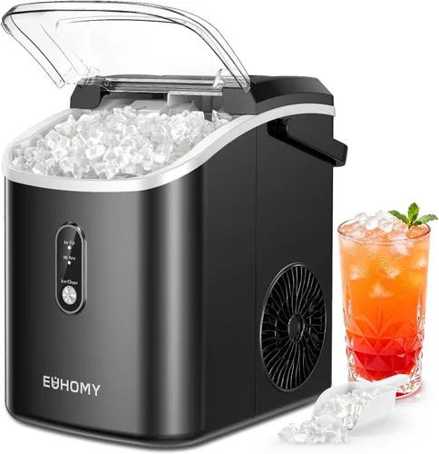 Vista 9 de EUHOMY, Fabricador de hielo para encimera con asa, listo en 6 minutos, 34 libras por día, cubierta superior extraíble, autolimpiante, máquina