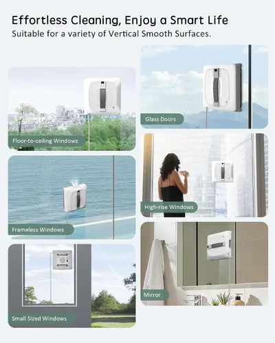 Vista 6 de Yoolax Robot de limpieza de ventanas 2.0, robot inteligente limpiador de ventanas Dual Cross Water Spray Technology, Ungraded 6 Cleaning Paths