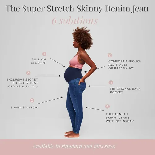 Vista 5 de Motherhood Maternity Women's Super Stretch Secret Fit Over The Belly Skinny Jeans Indigo Blue
