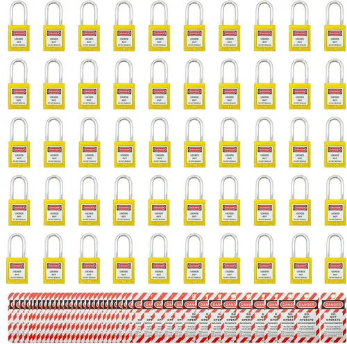 Vista 8 de SAFBY 50 cerraduras de bloqueo con llave con 50 etiquetas de bloqueo, candados seguros Loto para estaciones y dispositivos de bloqueo (1-50 negro)