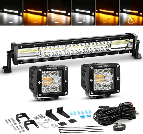 Vista 22 de Auxbeam Barra de luz LED de 3 pulgadas, 72 W, color ámbar/blanco, luces de conducción todoterreno para camión, SUV, barco, 4x4, Jeep Wrangler